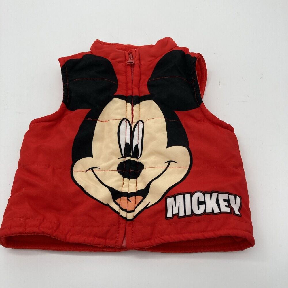 Disney Mickey Mouse Face Baby Puffer Vest Size 12M Full Zip Fleece Lined